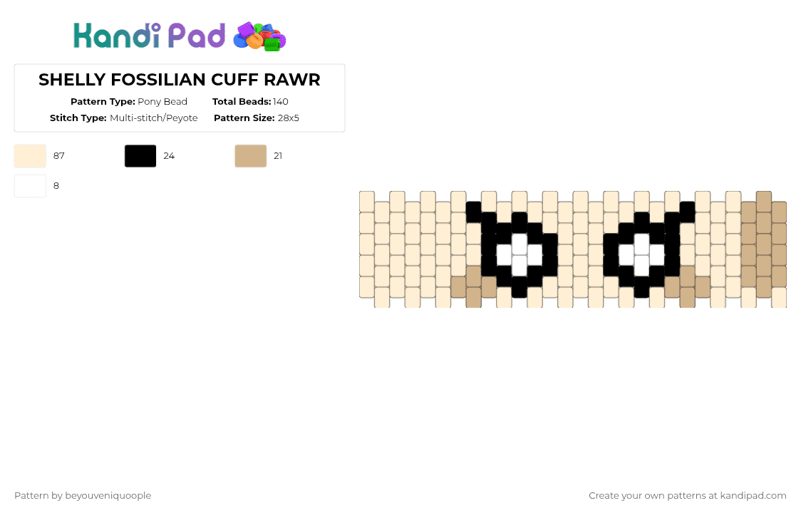 SHELLY FOSSILIAN CUFF RAWR - Pony Bead Pattern by beyouveniquoople on Kandi Pad - beige,dandys world,dw,dandys world shelly,dw shelly,shelly dandys world,shelly dw,shelly,shelly fossilian