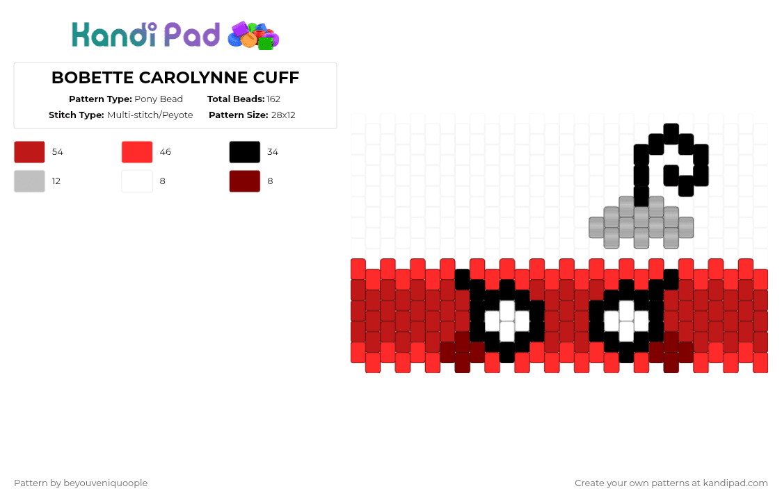 BOBETTE CAROLYNNE CUFF - Pony Bead Pattern by beyouveniquoople on Kandi Pad - red,dandys world,dw,dandys world bobette,dw bobette,bobette dandys world,bobette dw,bobette,bobette carolynne