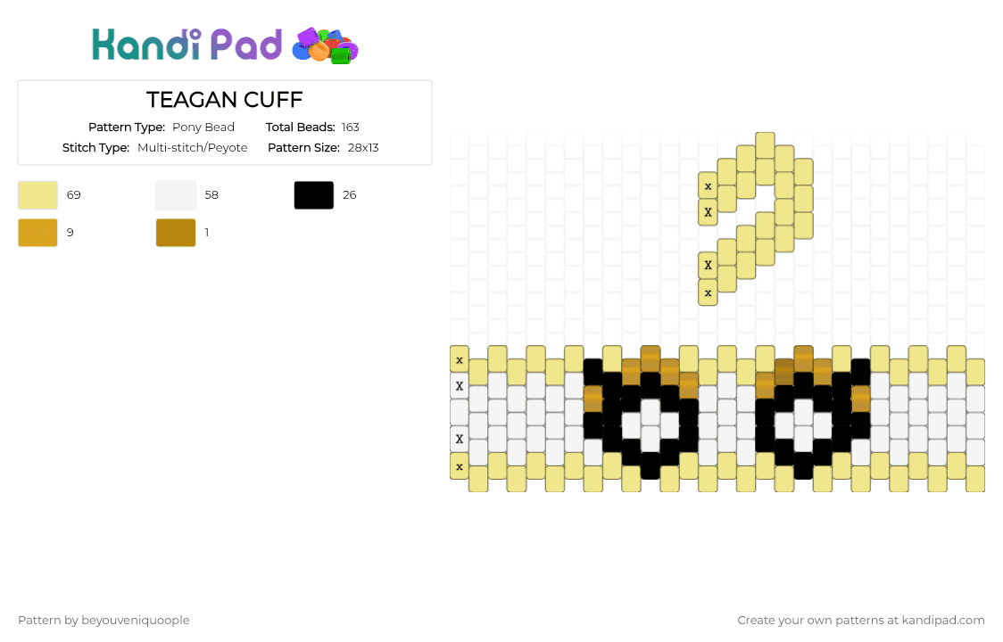 TEAGAN CUFF - Pony Bead Pattern by beyouveniquoople on Kandi Pad - yellow,dandys world,dw,dandys world teagan,dw teagan,teagan dandys world,teagan dw,teagan
