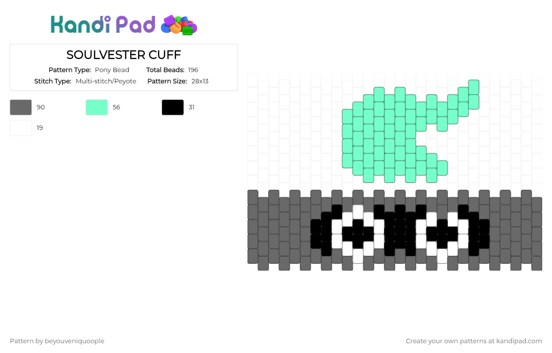 SOULVESTER CUFF - Pony Bead Pattern by beyouveniquoople on Kandi Pad - gray,teal
