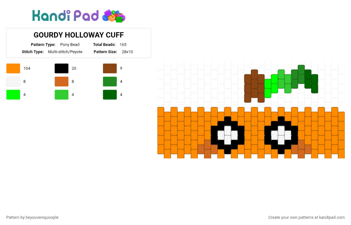 GOURDY HOLLOWAY CUFF - Pony Bead Pattern by beyouveniquoople on Kandi Pad - orange,dandys world,dw,dandys world gourdy,dw gourdy,gourdy dandys world,gourdy dw,gourdy