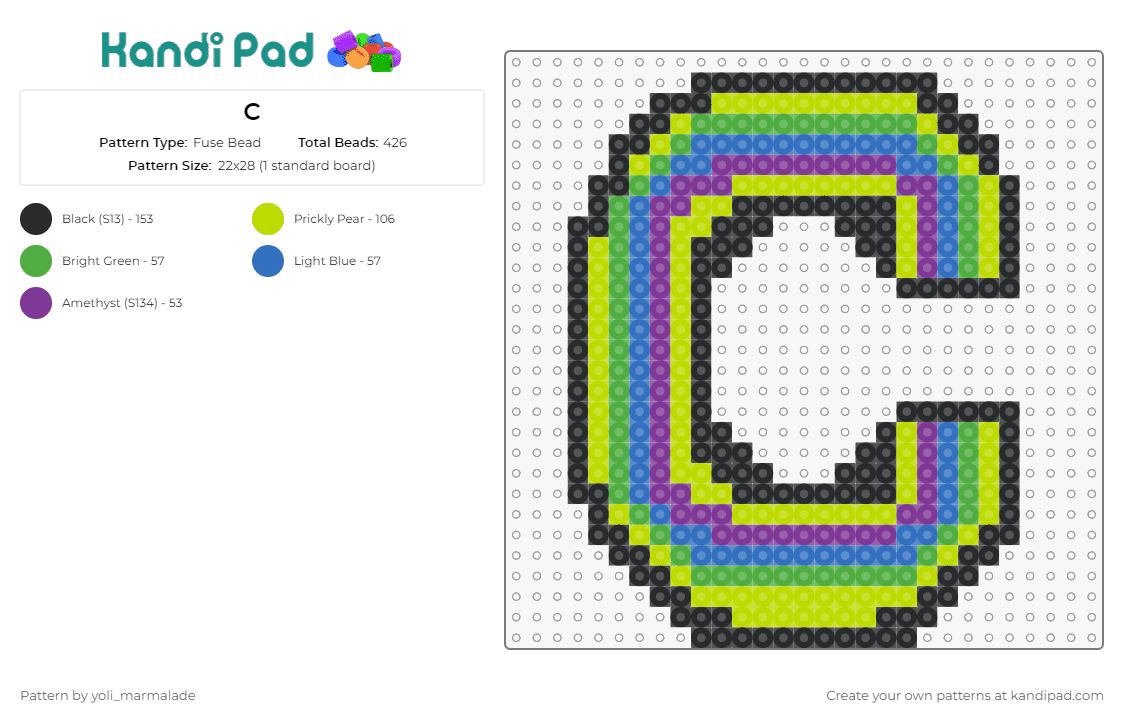 C - Fuse Bead Pattern by yoli_marmalade on Kandi Pad - c,text,letter,neon,alphabet,initial,monogram,vibrant,bold,green