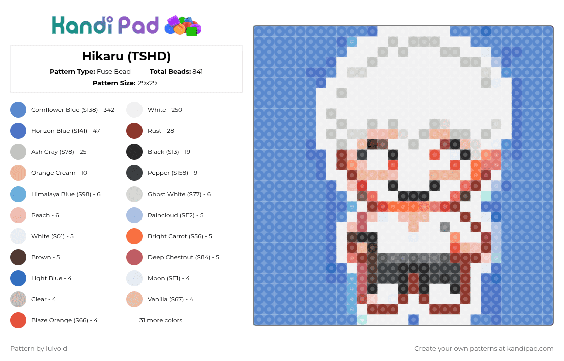 Hikaru (TSHD) - Fuse Bead Pattern by lulvoid on Kandi Pad - blue,perler,tshd,hikaru