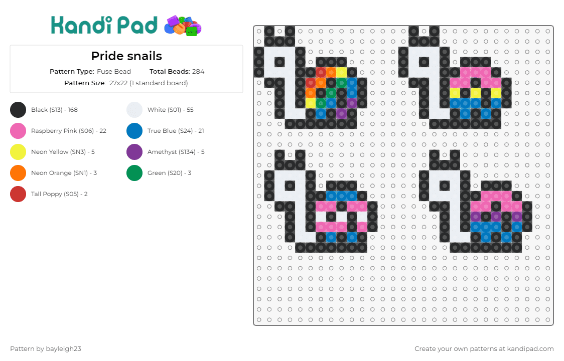 Pride snails - Fuse Bead Pattern by bayleigh23 on Kandi Pad - snails,pride,cute,charming,support,meaningful,delightful,representation,community
