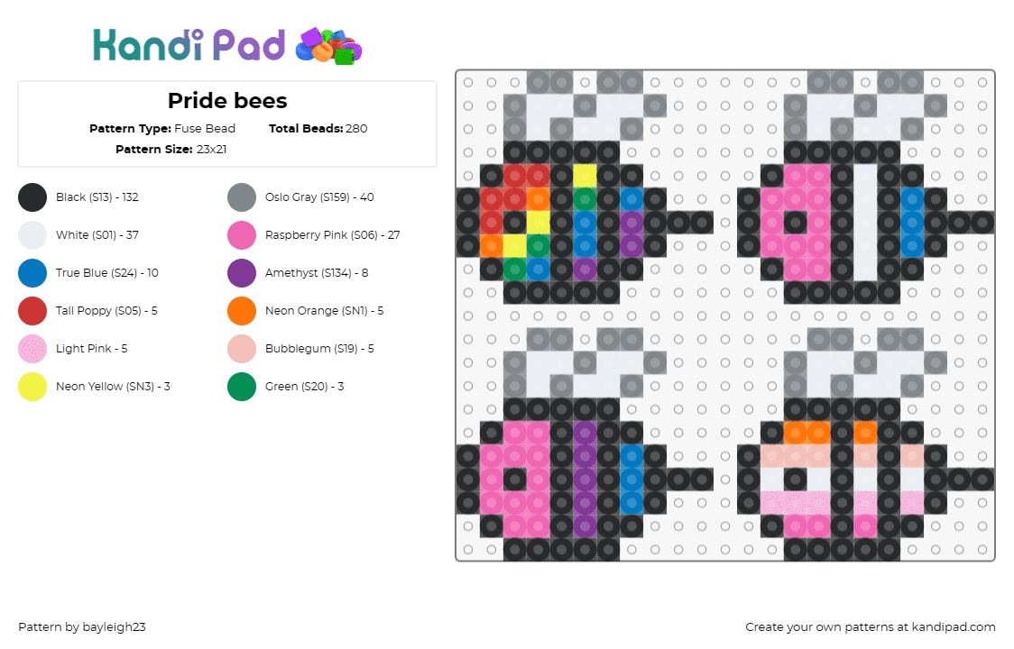 Pride bees - Fuse Bead Pattern by bayleigh23 on Kandi Pad - bees,pride,cute,diversity,inclusivity,support,adorable,community,celebration,mul