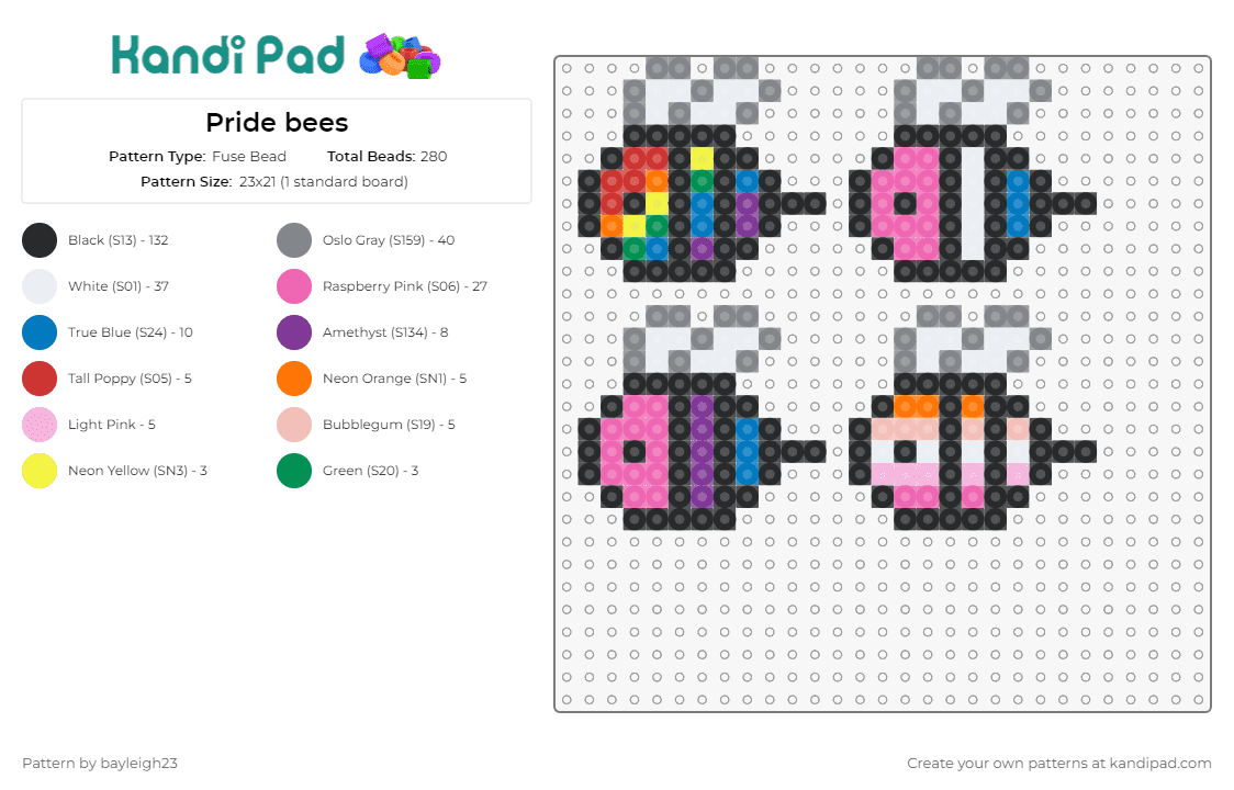 Pride bees - Fuse Bead Pattern by bayleigh23 on Kandi Pad - bees,pride,cute,diversity,inclusivity,support,adorable,community,celebration,multicolor