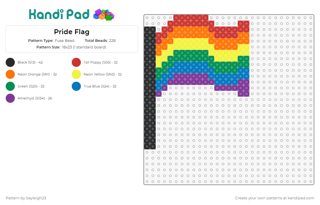 Pride Flag - Fuse Bead Pattern by bayleigh23 on Kandi Pad - pride,flag,rainbow,waving,solidarity,celebration,love,inclusivity,symbol,vibrant