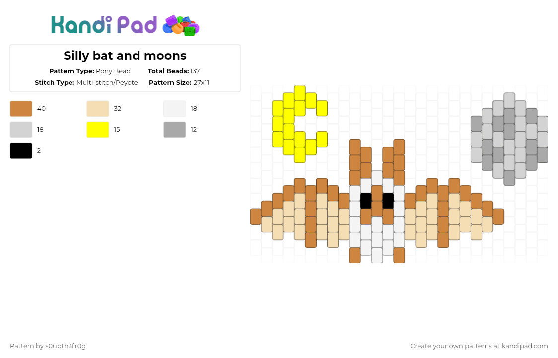 Silly bat and moons - Pony Bead Pattern by s0upth3fr0g on Kandi Pad - orange,beige,bat,animal,moon