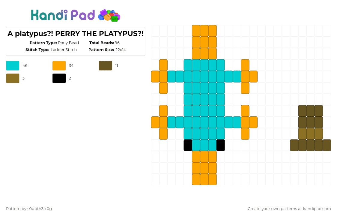 A platypus?! PERRY THE PLATYPUS?! - Pony Bead Pattern by s0upth3fr0g on Kandi Pad - orange,light blue,perry,platypus,animal,cute