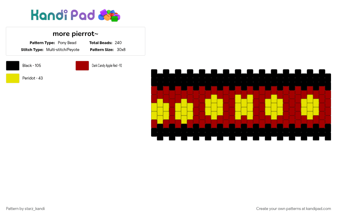 more pierrot~ - Pony Bead Pattern by starz_kandi on Kandi Pad - cotdcircuses, pierrot, red, tfc, yellow