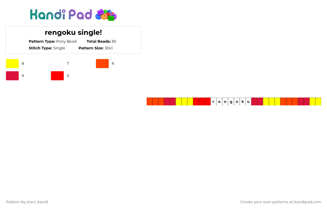 rengoku single! - Pony Bead Pattern by starz_kandi on Kandi Pad - red,yellow,rengoku,demonslayer,kny,anime,characters,set ur heart ablaze,flame hashira,hashira