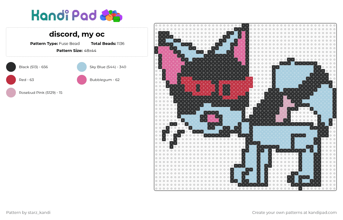 discord, my oc - Fuse Bead Pattern by starz_kandi on Kandi Pad - black,light blue