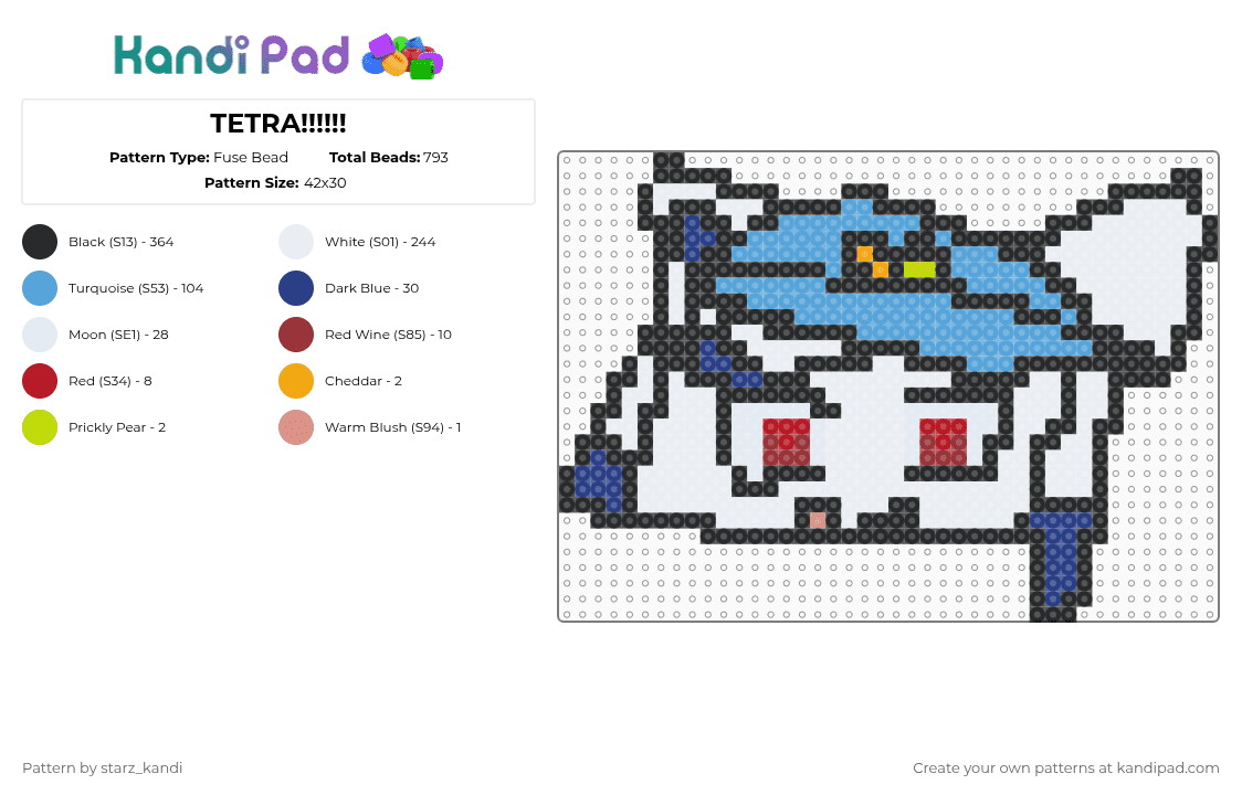 TETRA!!!!!! - Fuse Bead Pattern by starz_kandi on Kandi Pad - black,white,blue,light blue,characters,music