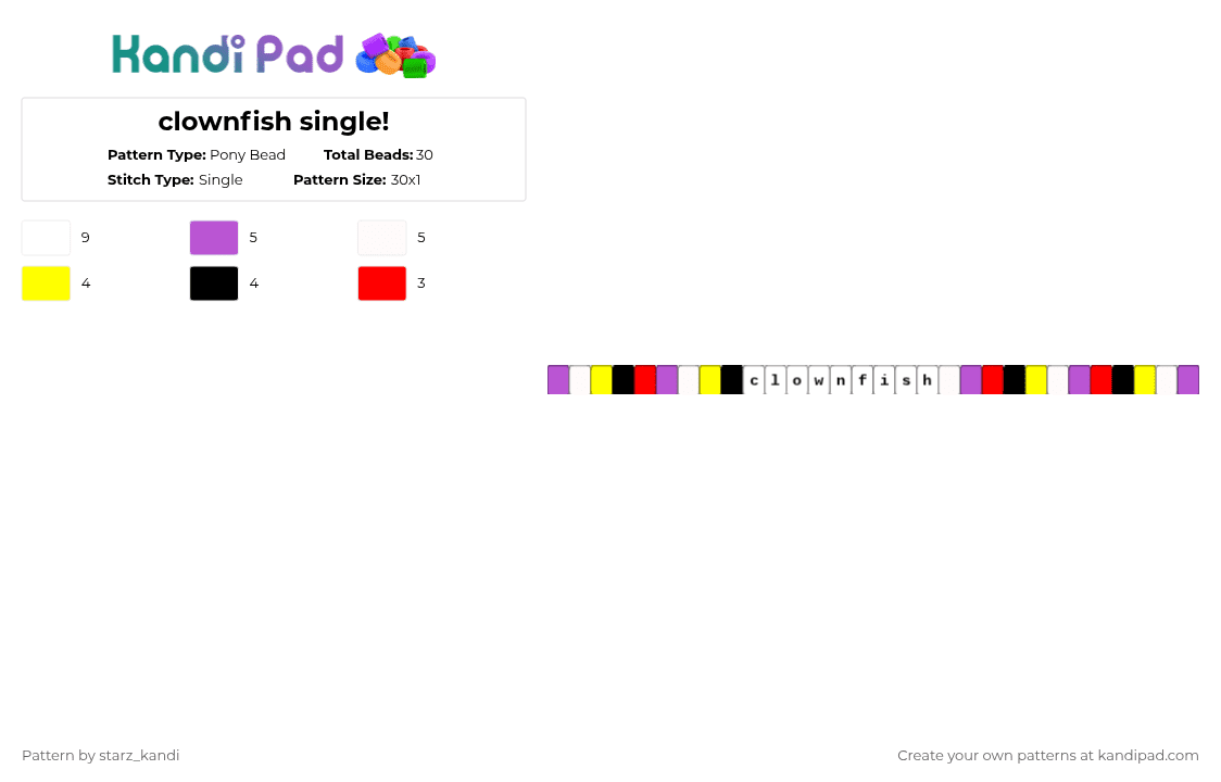 clownfish single! - Pony Bead Pattern by starz_kandi on Kandi Pad - white,pink,yellow,characters,music,songs,yonkagor