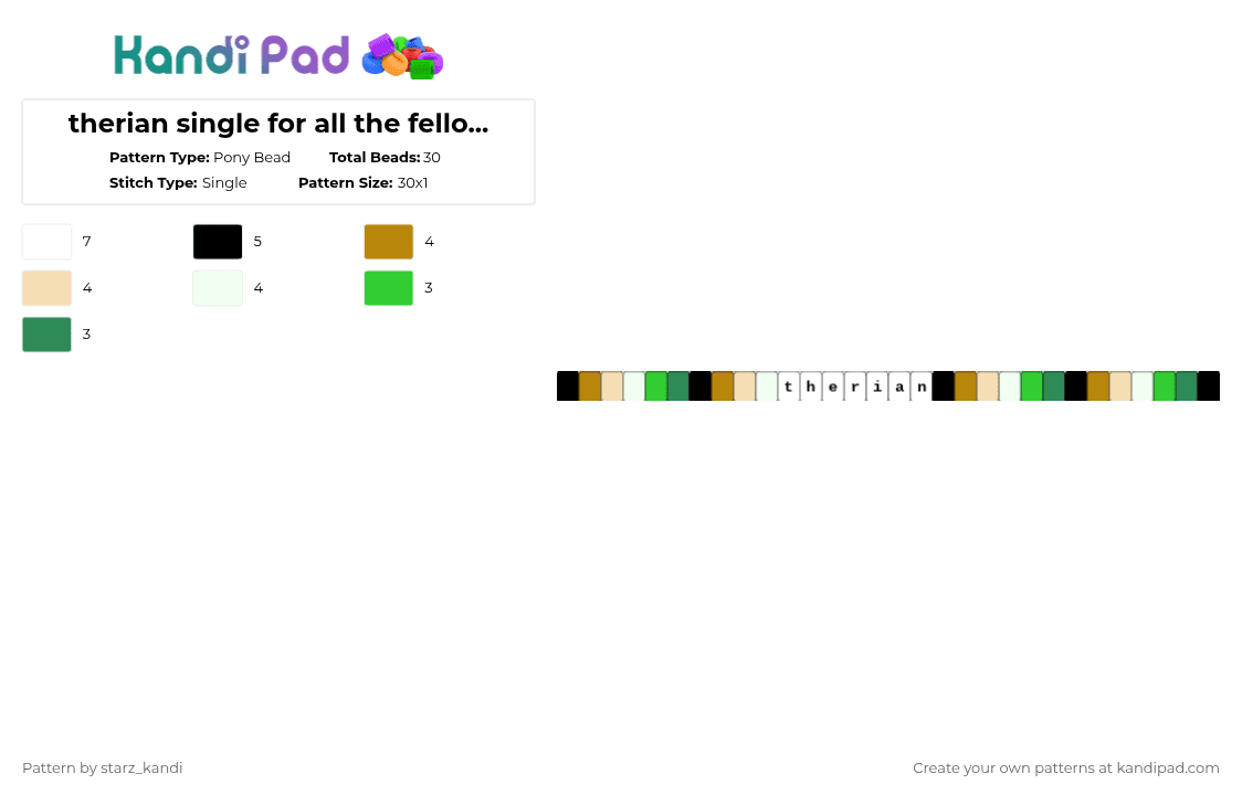 therian single for all the fellow therians - Pony Bead Pattern by starz_kandi on Kandi Pad - green