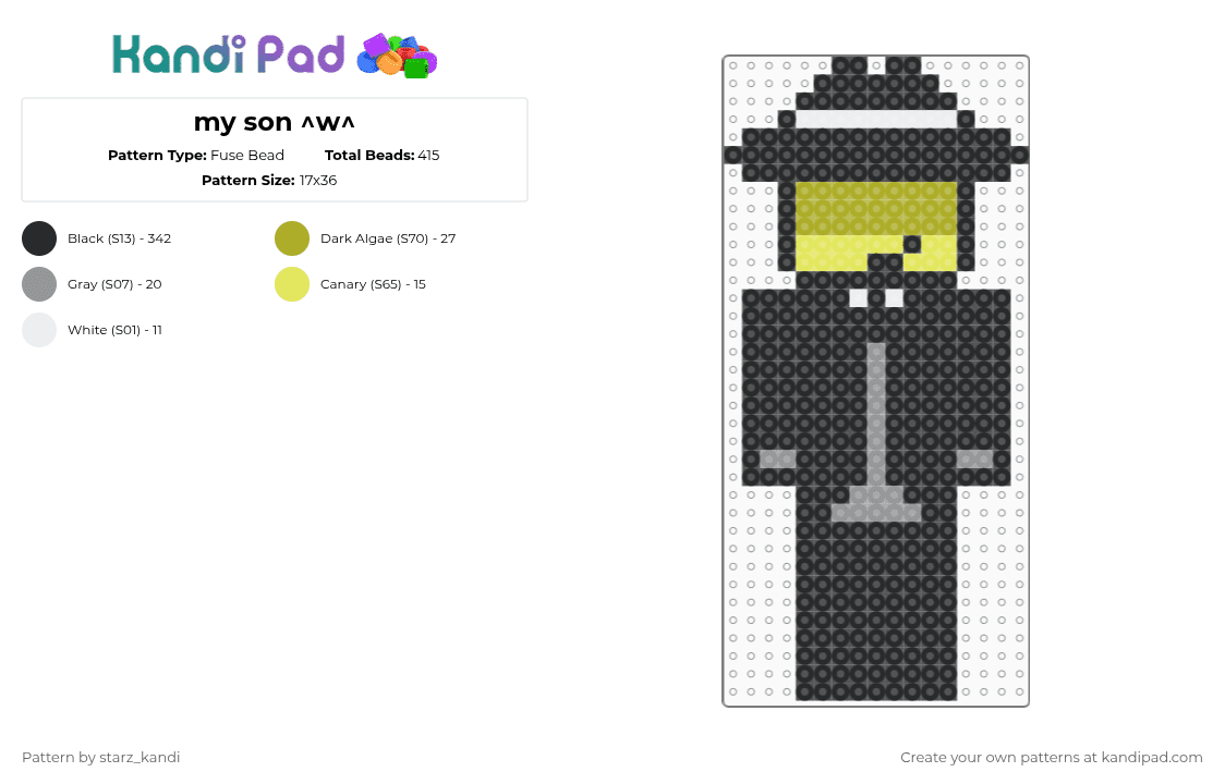 my son ^w^ - Fuse Bead Pattern by starz_kandi on Kandi Pad - black,gray,green