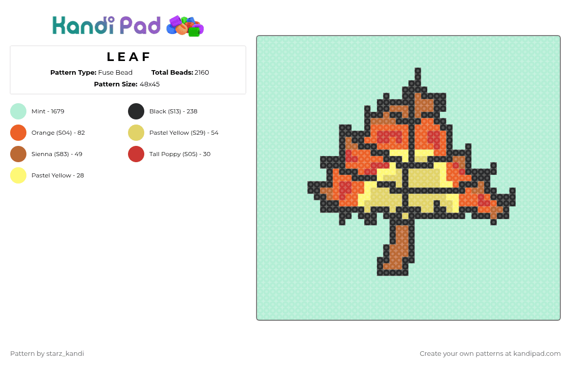 L E A F - Fuse Bead Pattern by starz_kandi on Kandi Pad - cotdthanksgiving2026