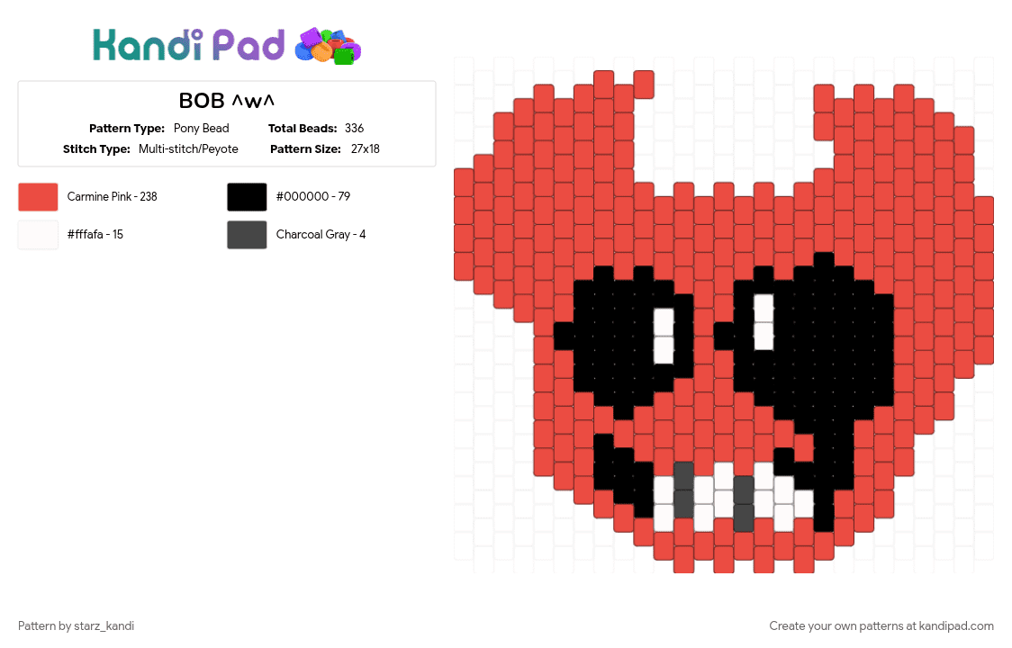 BOB ^w^ - Pony Bead Pattern by starz_kandi on Kandi Pad - bob, bob spooky month, halloween, red, spooky month