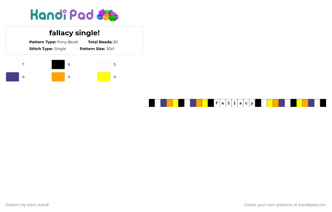 fallacy single! - Pony Bead Pattern by starz_kandi on Kandi Pad - purple,orange,yellow,music,songs,yonkagor