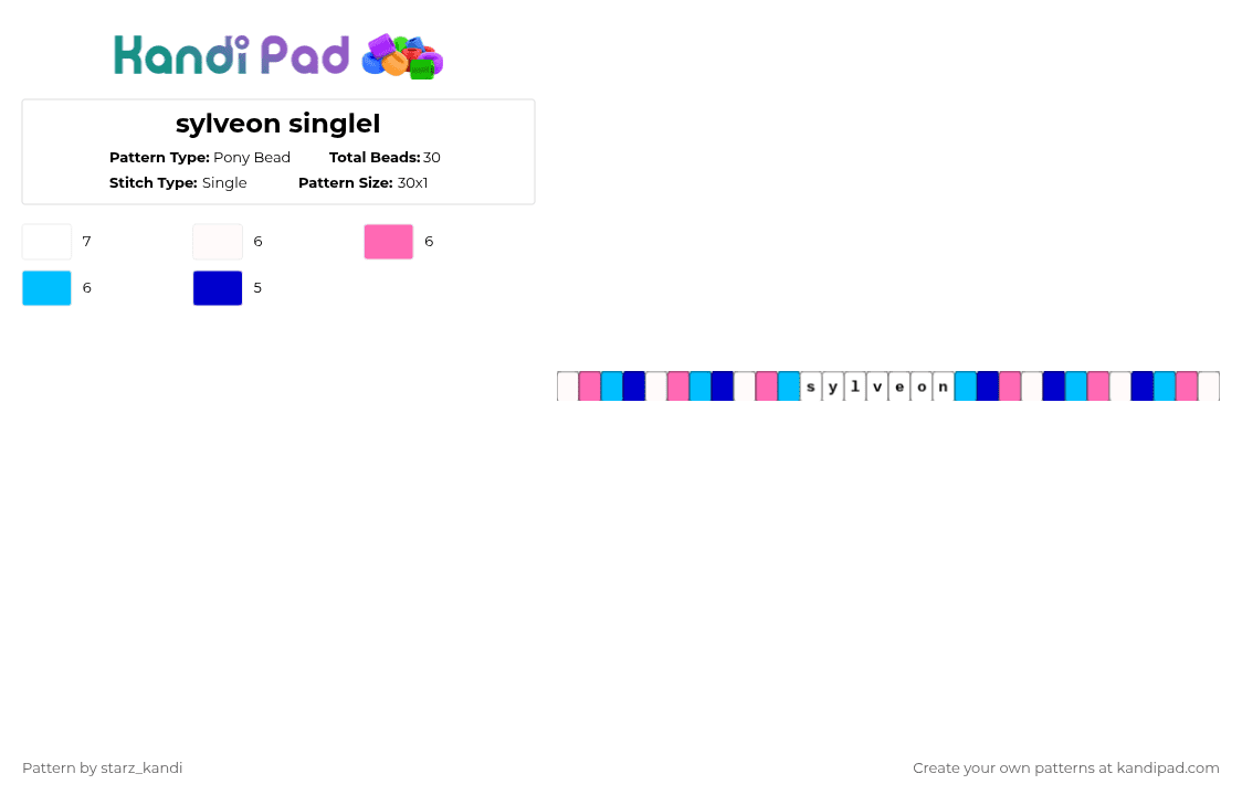 sylveon singleI - Pony Bead Pattern by starz_kandi on Kandi Pad - pink,light blue,pokemon,characters,animals,singles