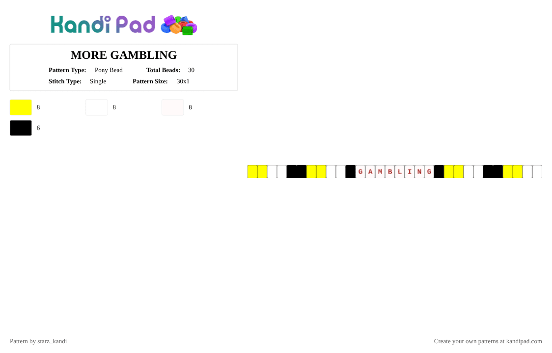 MORE GAMBLING - Pony Bead Pattern by starz_kandi on Kandi Pad - gambling, white, yellow