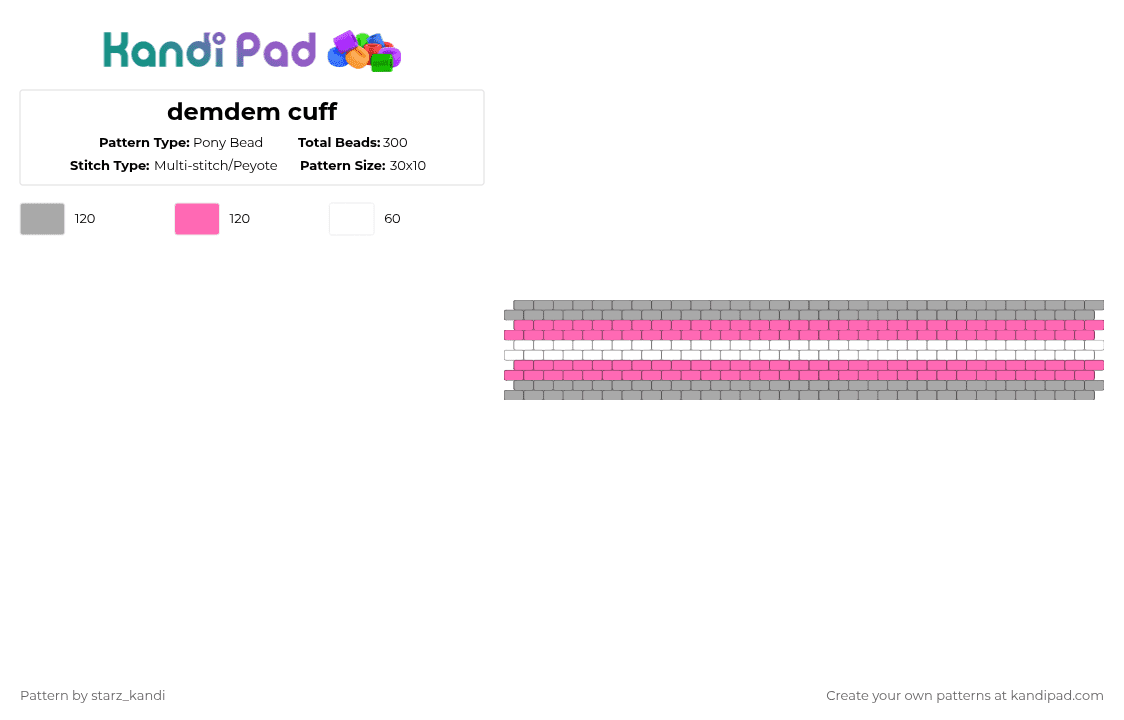 demdem cuff - Pony Bead Pattern by starz_kandi on Kandi Pad - beige,pink