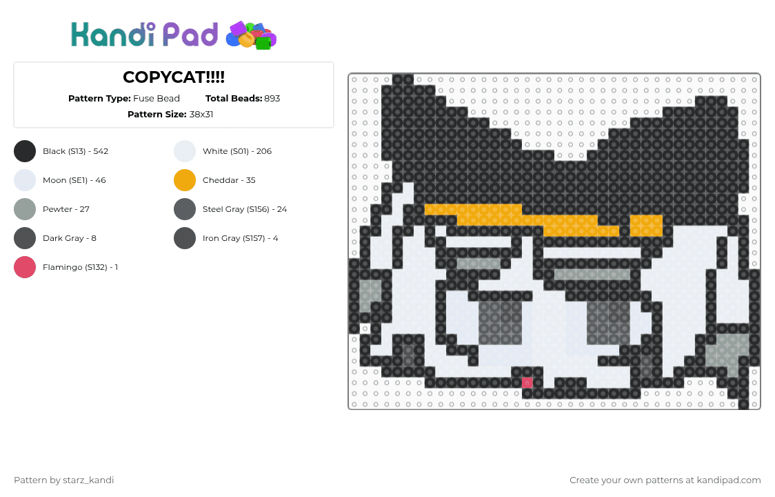 COPYCAT!!!! - Fuse Bead Pattern by starz_kandi on Kandi Pad - black,white,gray,orange,music,characters