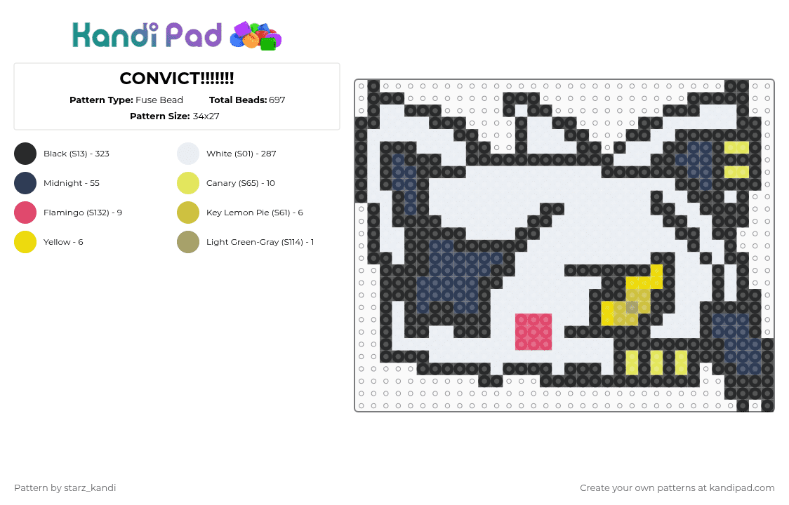 CONVICT!!!!!!! - Fuse Bead Pattern by starz_kandi on Kandi Pad - black,white,purple,yellow