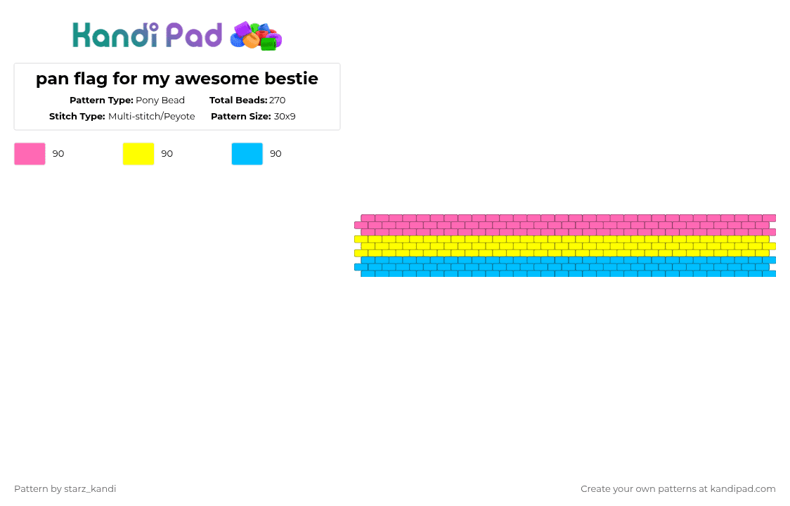 pan flag for my awesome bestie - Pony Bead Pattern by starz_kandi on Kandi Pad - pink,yellow,light blue