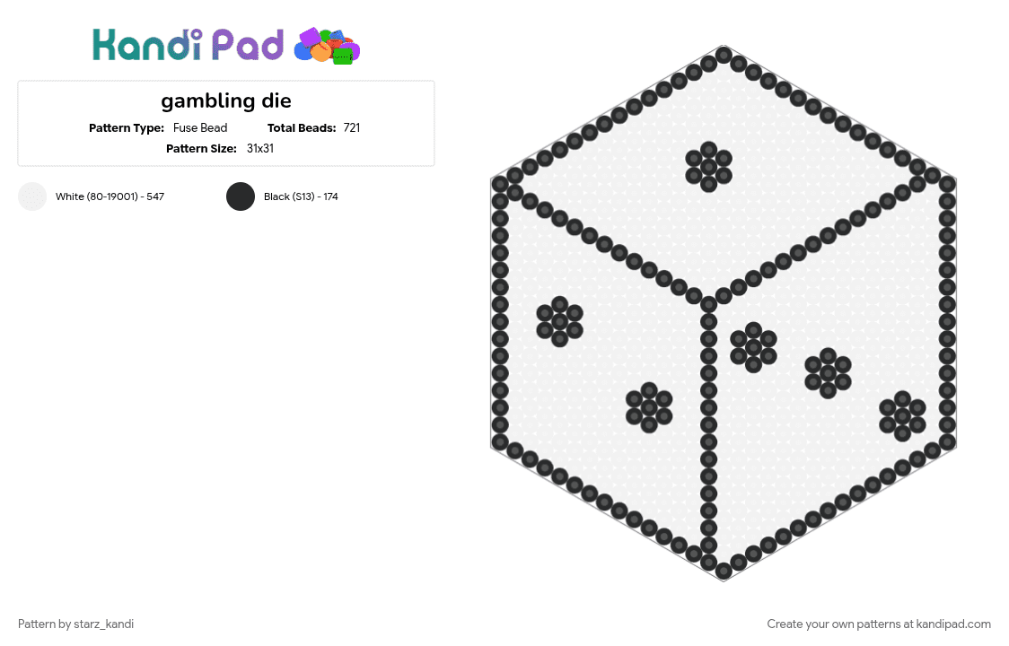 gambling die - Fuse Bead Pattern by starz_kandi on Kandi Pad - 