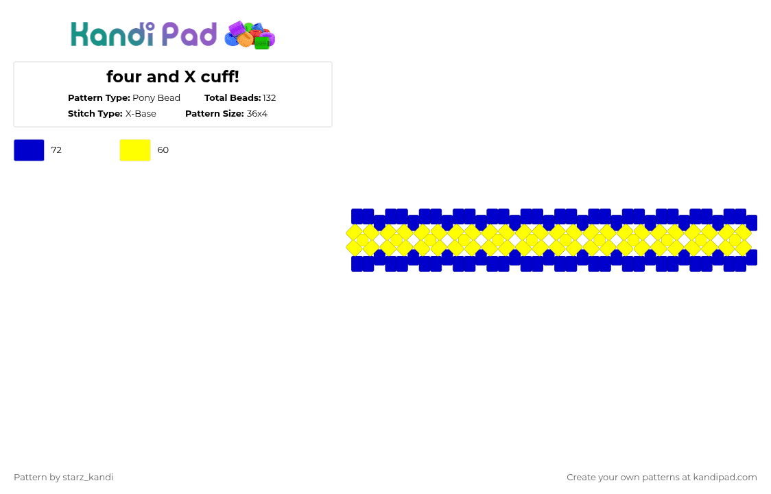 four and X cuff! - Pony Bead Pattern by starz_kandi on Kandi Pad - purple,yellow,bfdi,characters,ships,shows