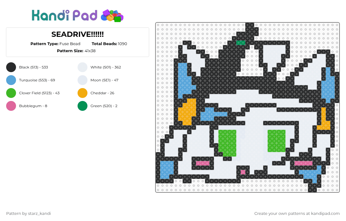 SEADRIVE!!!!!! - Fuse Bead Pattern by starz_kandi on Kandi Pad - black,white,light blue,green,music,characters