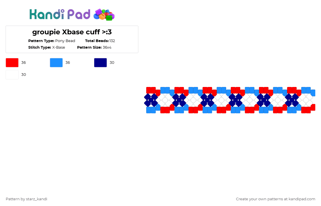 groupie Xbase cuff >:3 - Pony Bead Pattern by starz_kandi on Kandi Pad - red,light blue,yonkagor,characters,music,songs,cats