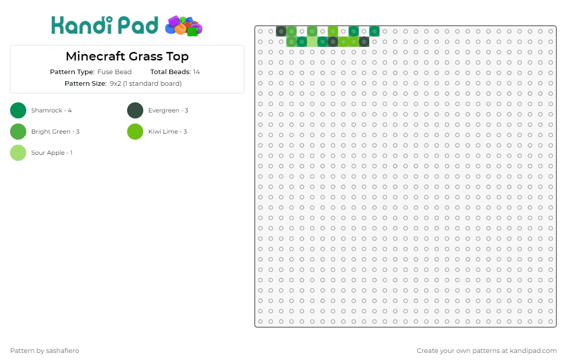 Minecraft Grass Top - Fuse Bead Pattern by sashafiero on Kandi Pad - minecraft,video games