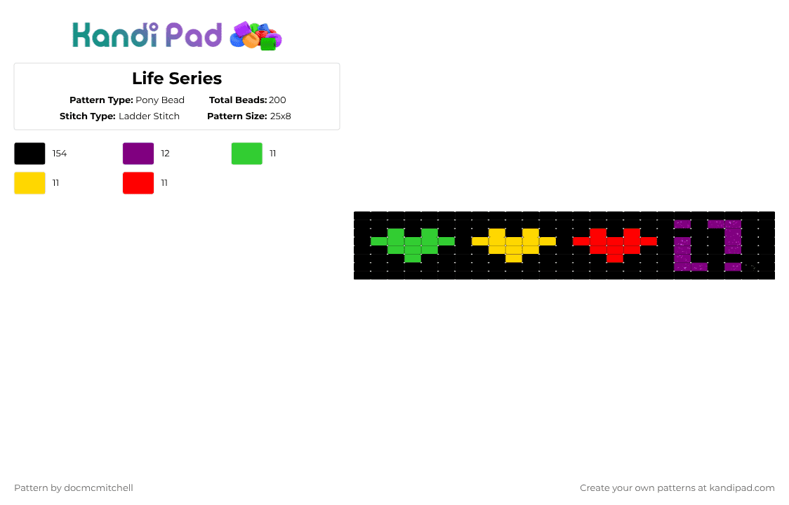 Life Series - Pony Bead Pattern by docmcmitchell on Kandi Pad - black,green,red,colorful,third life,life series