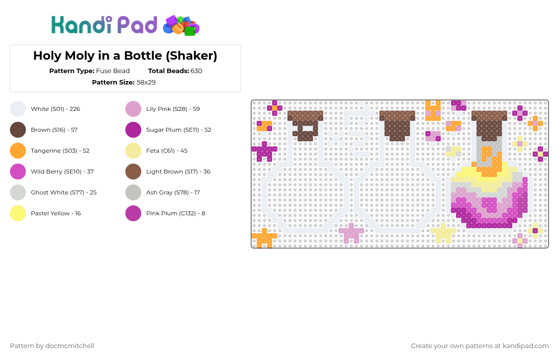 Holy Moly in a Bottle (Shaker) - Fuse Bead Pattern by docmcmitchell on Kandi Pad - white,pink,yellow,epic,epic the musical