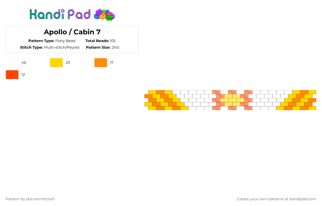 Apollo / Cabin 7 - Pony Bead Pattern by docmcmitchell on Kandi Pad - yellow,apollo,pjo,cabin 7