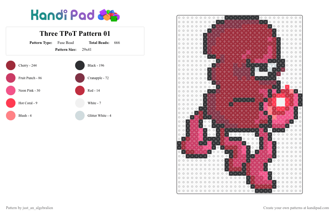 Three TPoT 01 - Fuse Bead Pattern by just_an_algebralien on Kandi Pad - algebralien, bfdi, object show, osc, red, three tpot, tpot