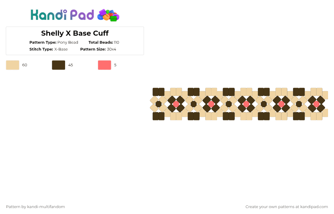Shelly X Base Cuff - Pony Bead Pattern by kandi-multifandom on Kandi Pad - beige,brown