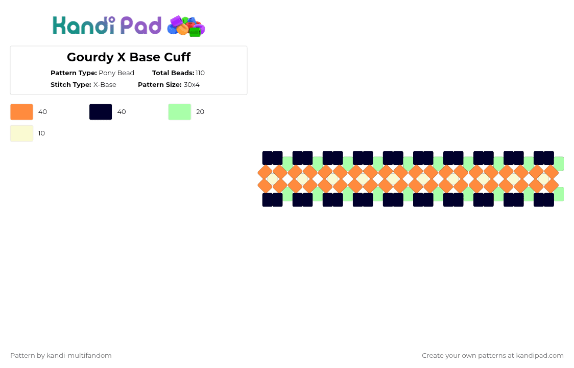 Gourdy X Base Cuff - Pony Bead Pattern by kandi-multifandom on Kandi Pad - orange,teal