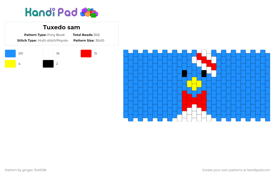 Tuxedo sam - Pony Bead Pattern by ginger_fox0128 on Kandi Pad - light blue