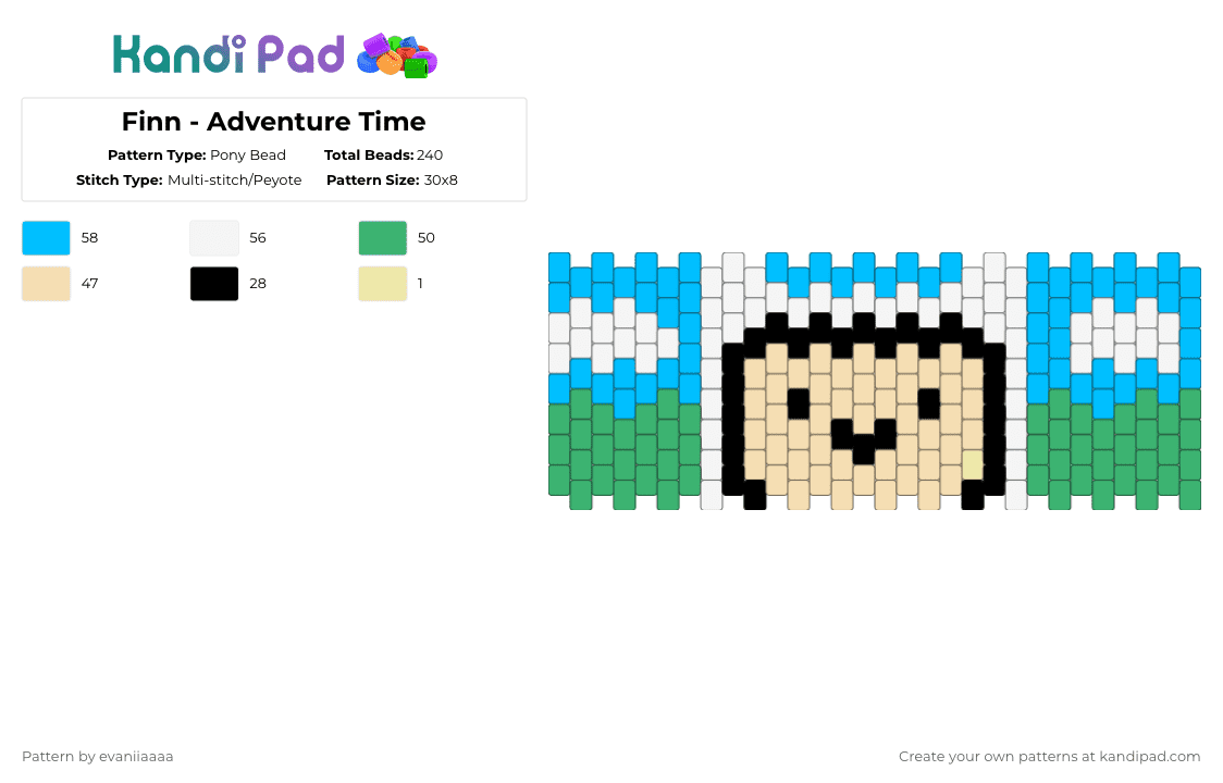 Finn Adventure Time - Pony Bead Pattern by evaniiaaaa on Kandi Pad - light blue,beige,green