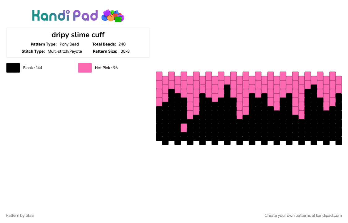 dripy slime cuff - Pony Bead Pattern by titaa on Kandi Pad - black, cotdslimy, dripping, drippy, neon, pink, slime