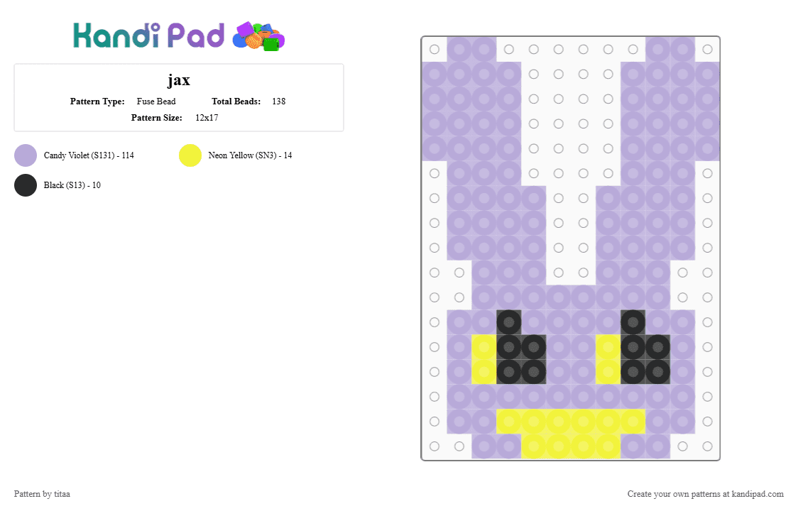 jax - Fuse Bead Pattern by titaa on Kandi Pad - pink,jax,the amazing digital circus,digital circus,purple,rabbit,tadc,indie animation,jax toy