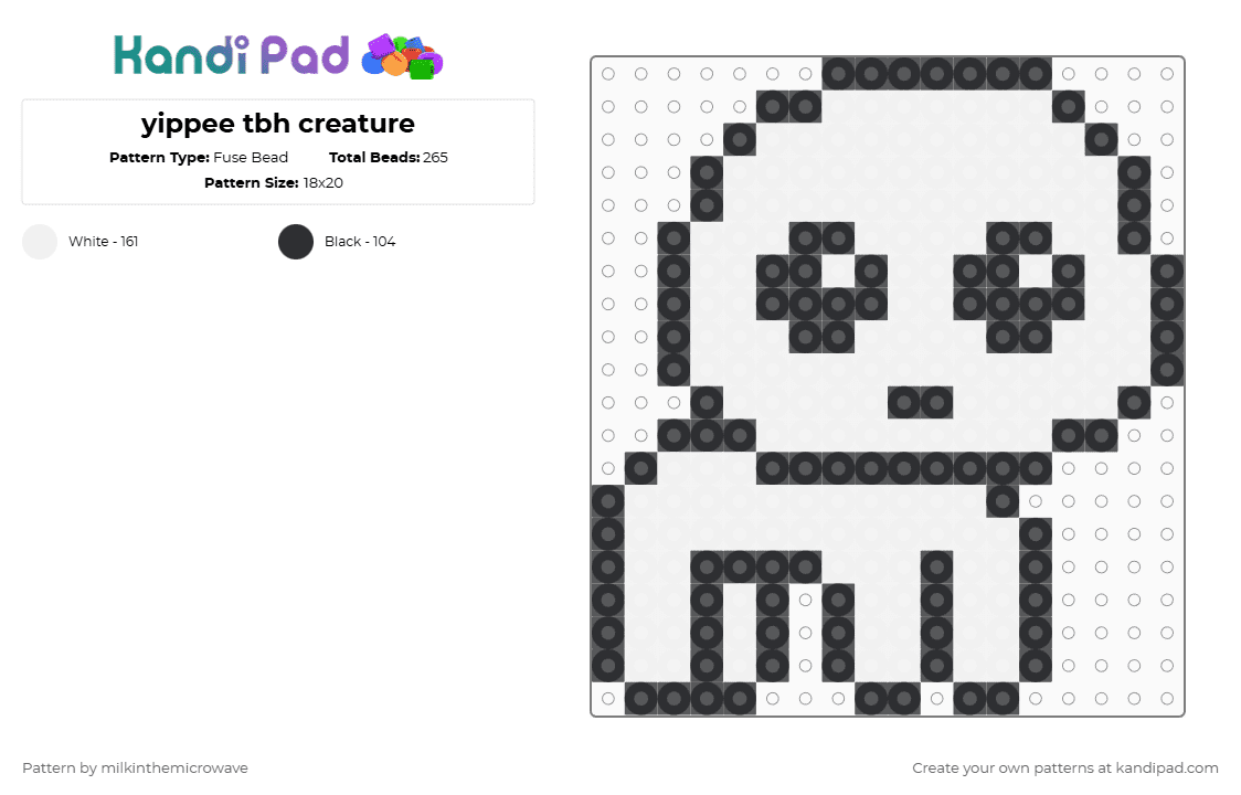 yippee tbh creature - Fuse Bead Pattern by milkinthemicrowave on Kandi Pad - black,white