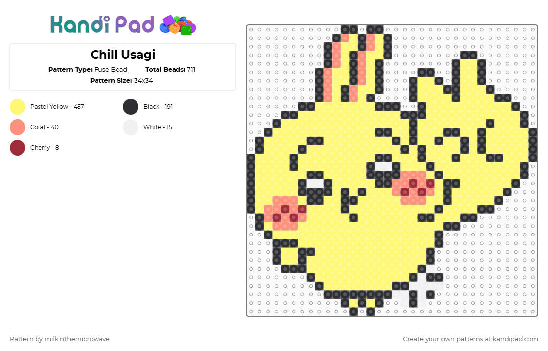 Chill Usagi - Fuse Bead Pattern by milkinthemicrowave on Kandi Pad - yellow,chiikawa,usagi,kawaii