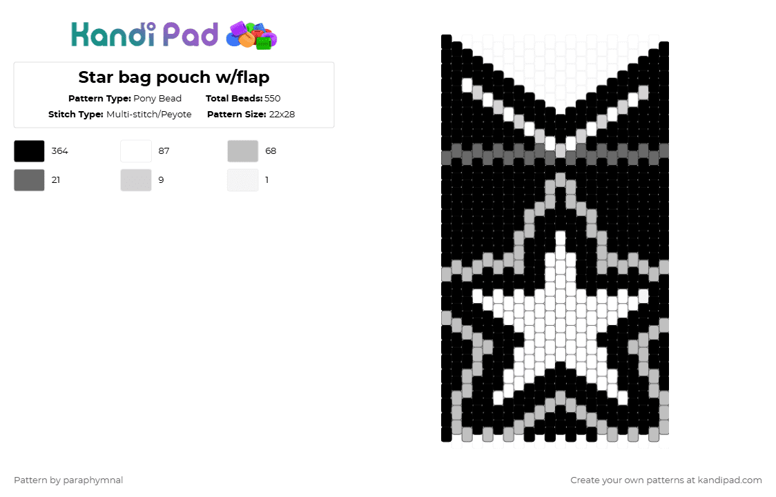 Star bag pouch w/flap - Pony Bead Pattern by paraphymnal on Kandi Pad - black,beige,kandi,star,monochrome,bag,pouch,mini bag,even peyote,peyote