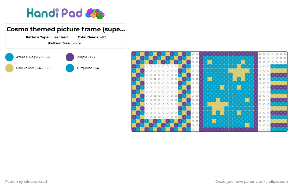 Cosmo themed picture frame (super glue needed) - Fuse Bead Pattern by rainbow_crash on Kandi Pad - frame, light blue, picture frame