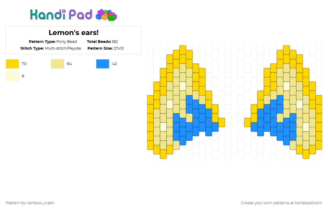 Lemon\'s ears! - Pony Bead Pattern by rainbow_crash on Kandi Pad - yellow,furry,fursona,ears