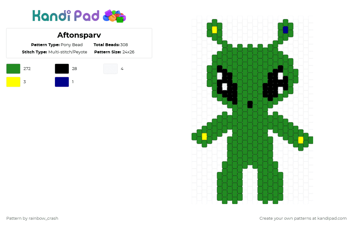 Aftonsparv - Pony Bead Pattern by rainbow_crash on Kandi Pad - green,alien,aftonsparv,ikea alien,ikea